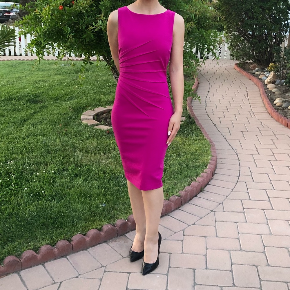 Hot pink evening cocktail dress